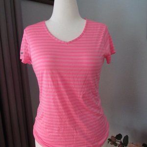 DANSKIN PINK STRIPED V-NECK TEE